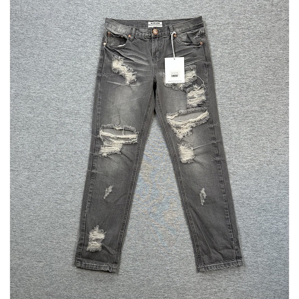 One X One Teaspoon Jeans Womens 24 Gray Awesome Baggies Distressed Grunge NEW